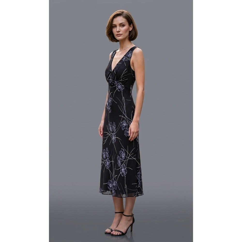 Vintage Y2K The Limited Silk Midi Dress 6 Black Ruffle Whimsigoth Fairy Party